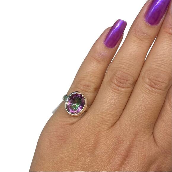 Mystic Quartz Ring Solid Sterling Silver 925 Purple Iridescent Size 5 Oval - Picture 1 of 5